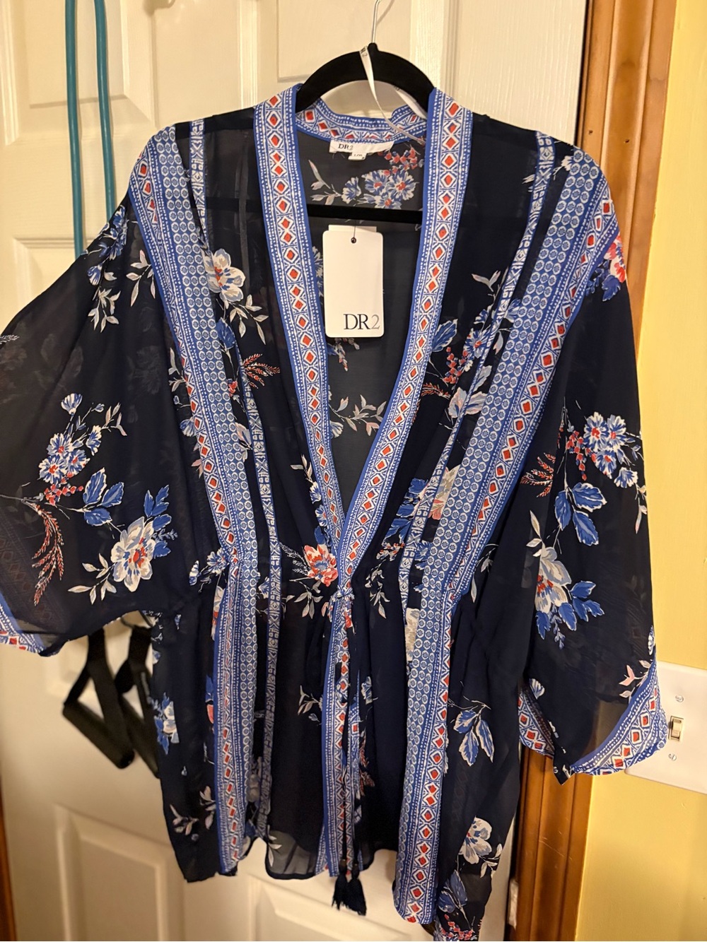 DR2 Navy Floral Border-Print Kimono